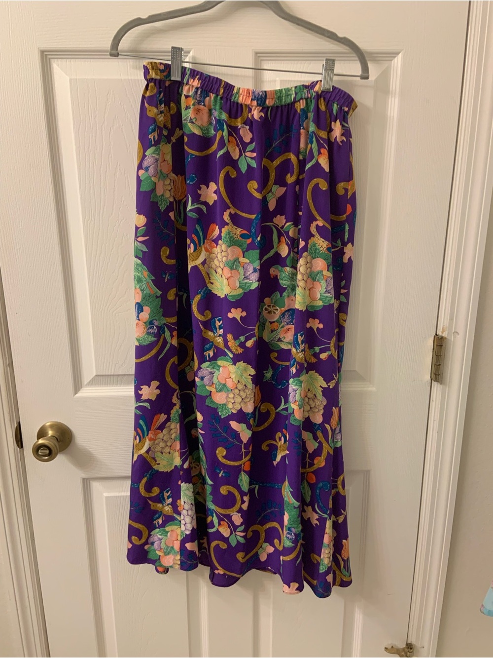 Vintage Diane Von Furstenberg Purple Floral Silk Maxi Skirt. "